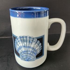 Vintage Otagiri Seashell Stoneware Mug, Blue and White, Made in Japan